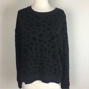 Rails - MARLO Black Flocked Leopard Print Side-Zip Sweatshirt